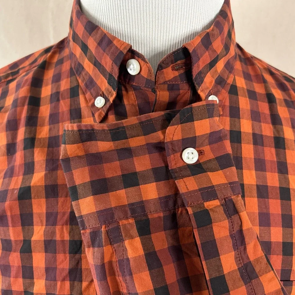 J. Crew Medium Slim Secret Wash Shirt Orange Gingham Stretch Button Down Mens